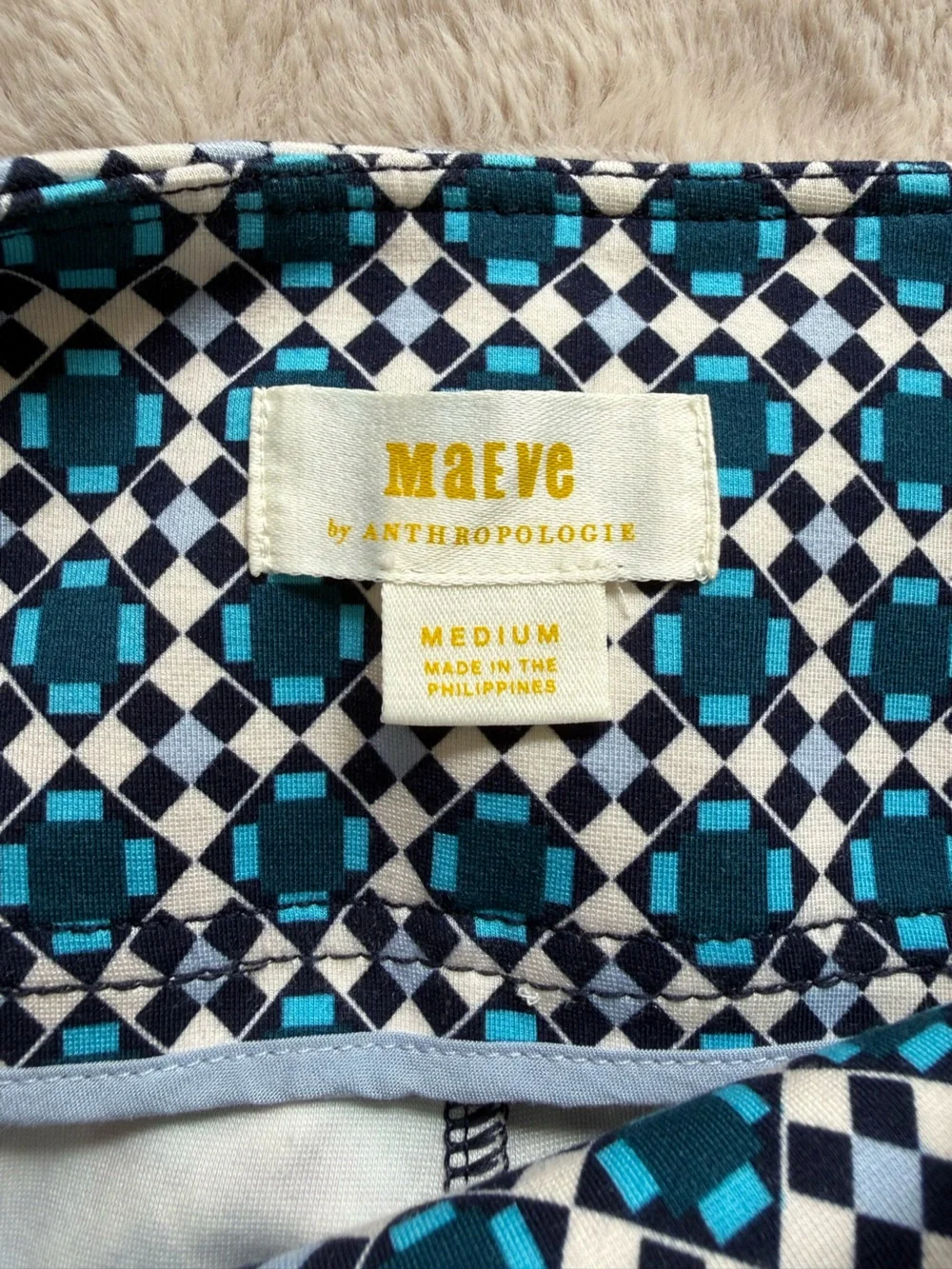Anthropologie Maeve Tailored Mosaic Print Ankle Pants Blue Size M